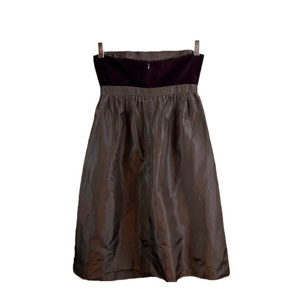 J Crew Strapless Velvet Bow Silk Cotton Cocktail Bridesmaids Dress Brown Size 4 - Picture 2 of 5